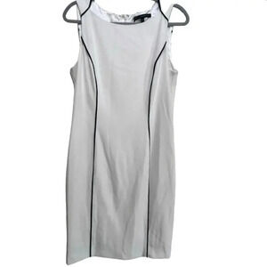 White House Black Market White Honey Dobby Piped Sheath Dress Size 10